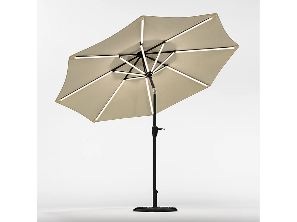 Large 3m Solar LED Parasol with Cement Base - Beige