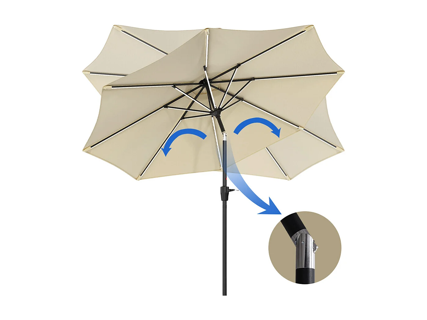 Large 3m Solar LED Parasol with Cement Base - Beige