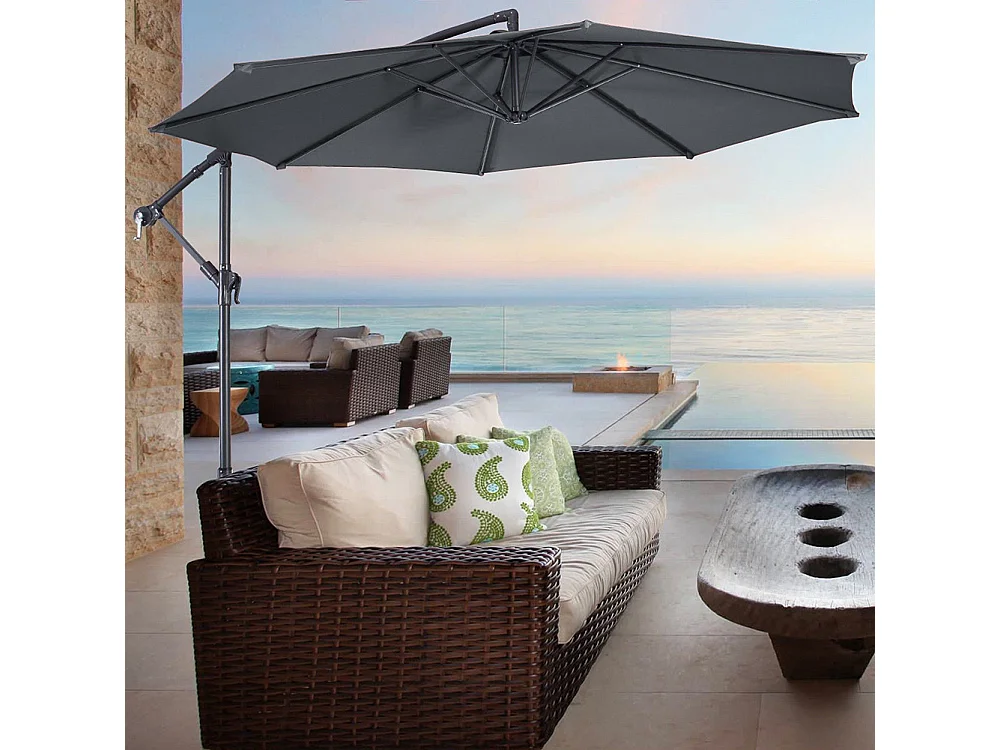 Large 3m Cantilever Parasol with Cross & Fillable Base - Dark Grey
