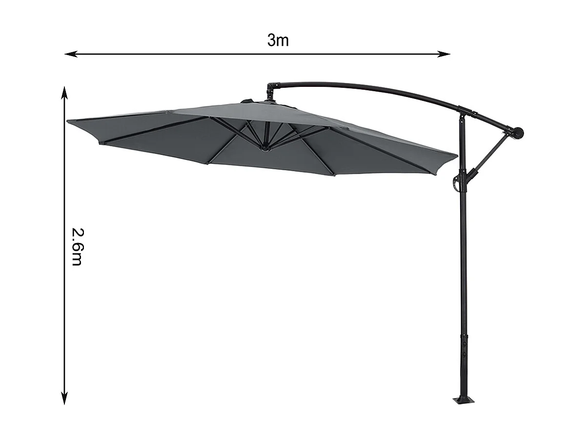Large 3m Cantilever Parasol with Cross & Fillable Base - Dark Grey