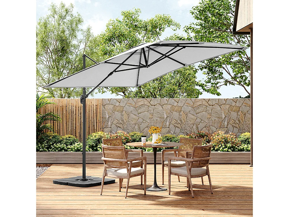 Large 3m Square Rotating Cantilever Parasol with Square Base - Light Grey