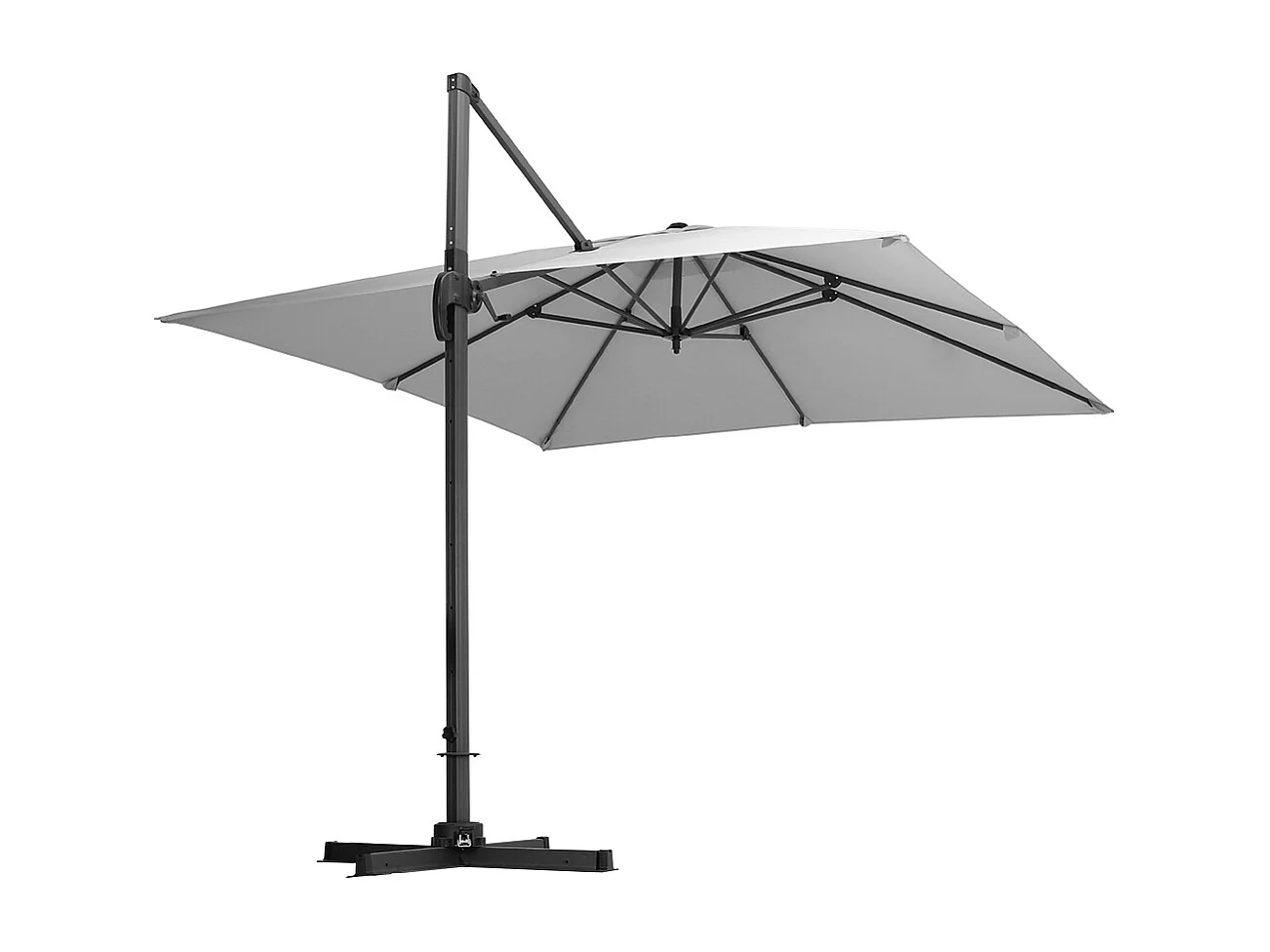 Large 3m Square Rotating Cantilever Parasol with Square Base - Light Grey