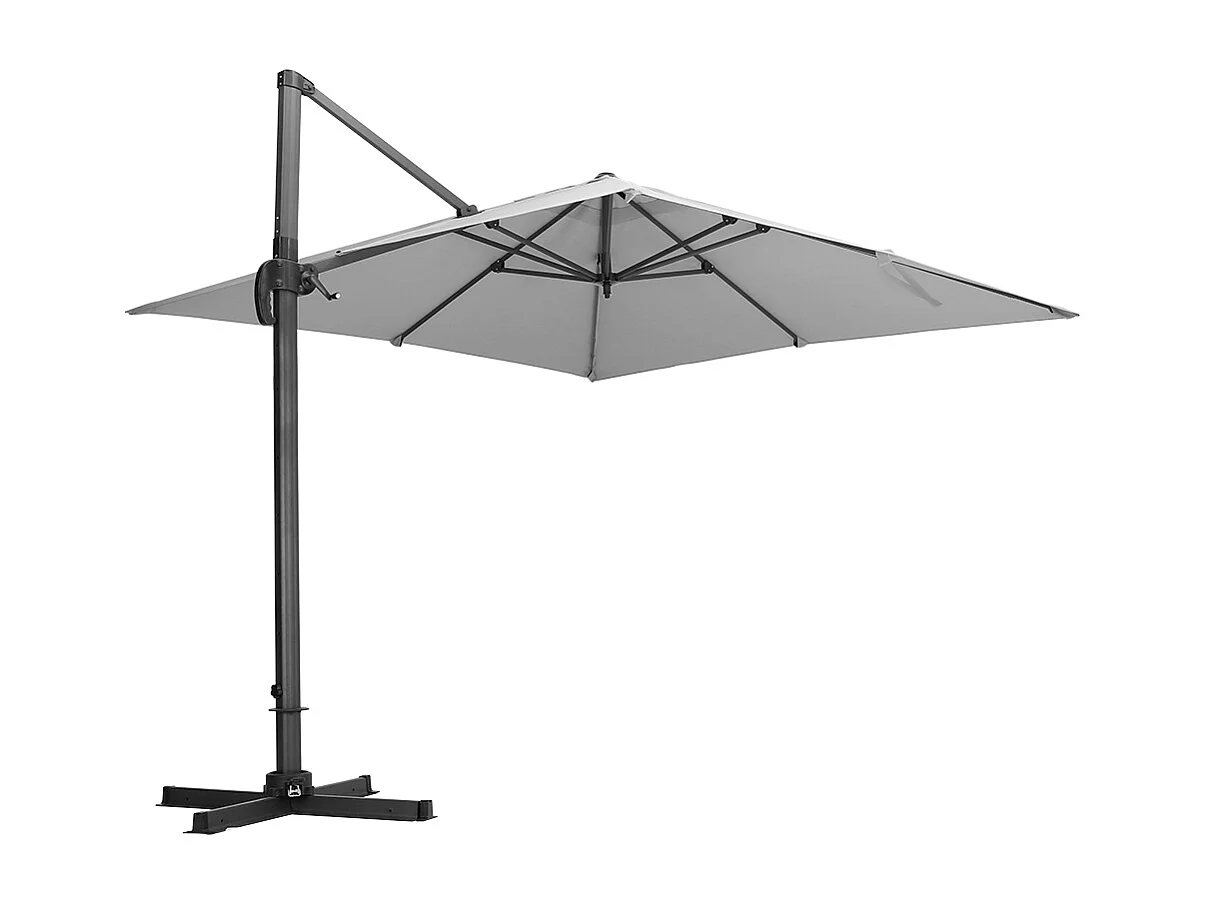 Large 3m Square Rotating Cantilever Parasol with Square Base - Light Grey