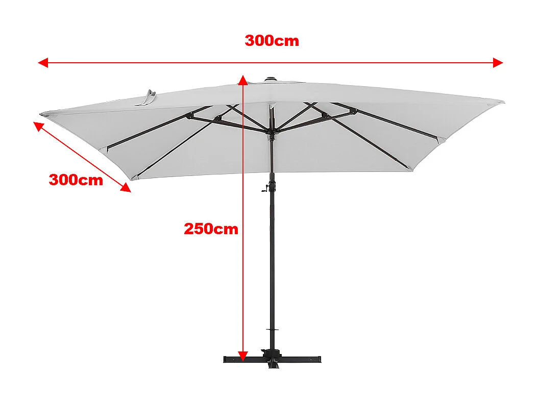 Large 3m Square Rotating Cantilever Parasol with Square Base - Light Grey