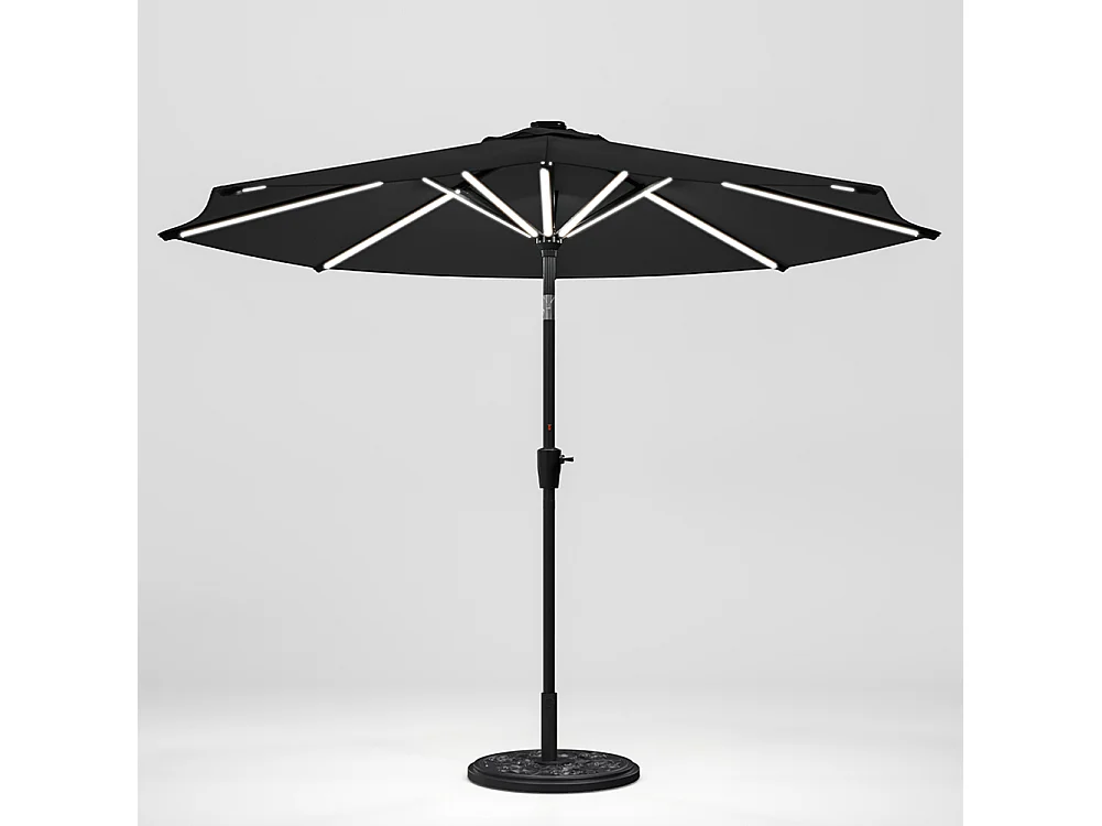 Large 3m Solar LED Parasol with Cement Base - Dark Grey