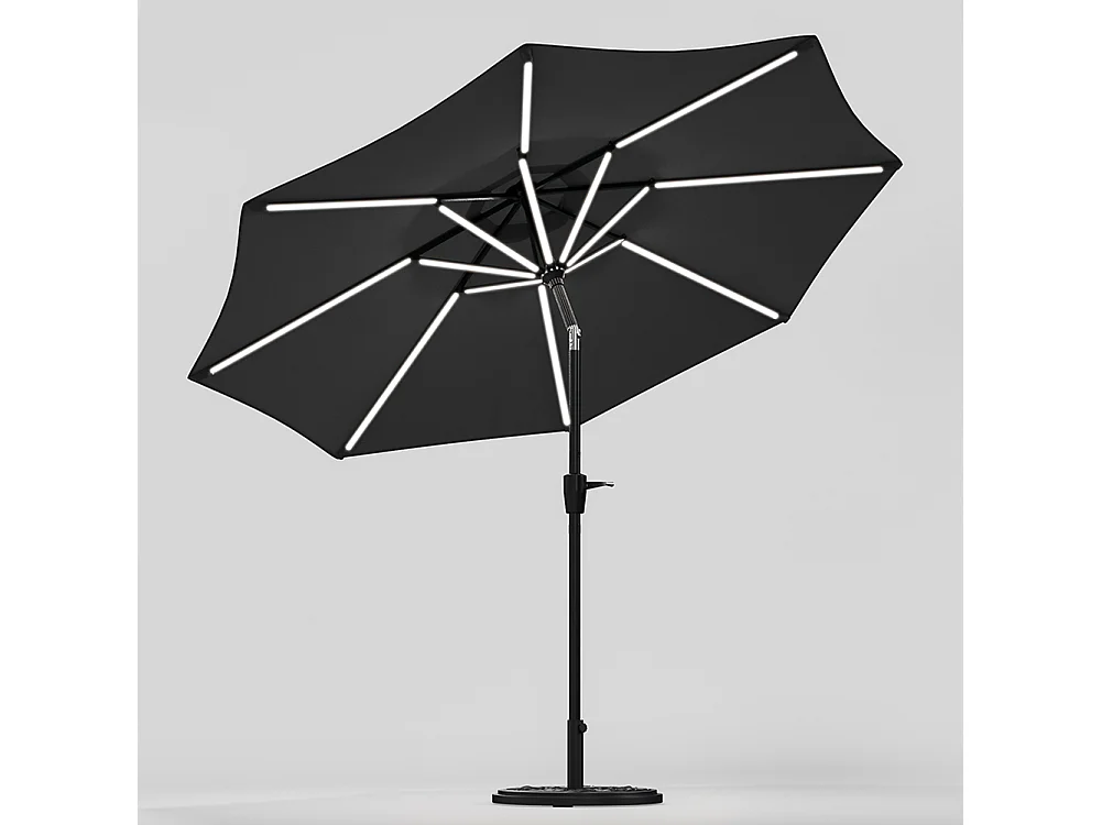 Large 3m Solar LED Parasol with Cement Base - Dark Grey