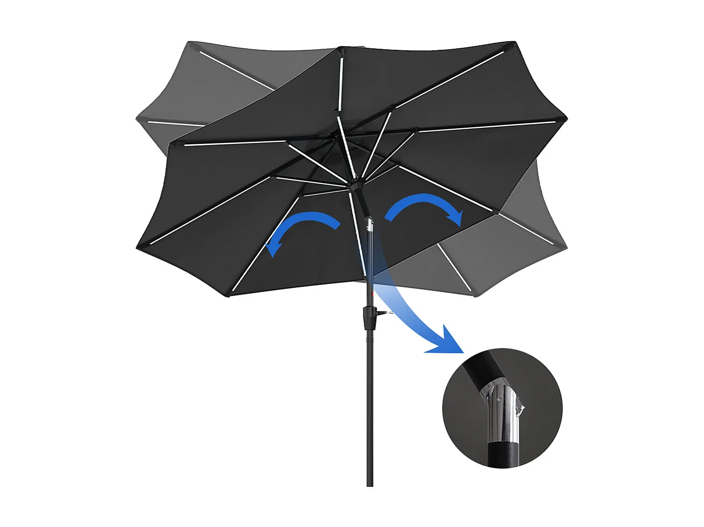 Large 3m Solar LED Parasol with Cement Base - Dark Grey