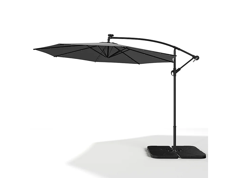 3m Solar 32 LED Lights Parasol with Crank, Cross & Square Base - Dark Grey