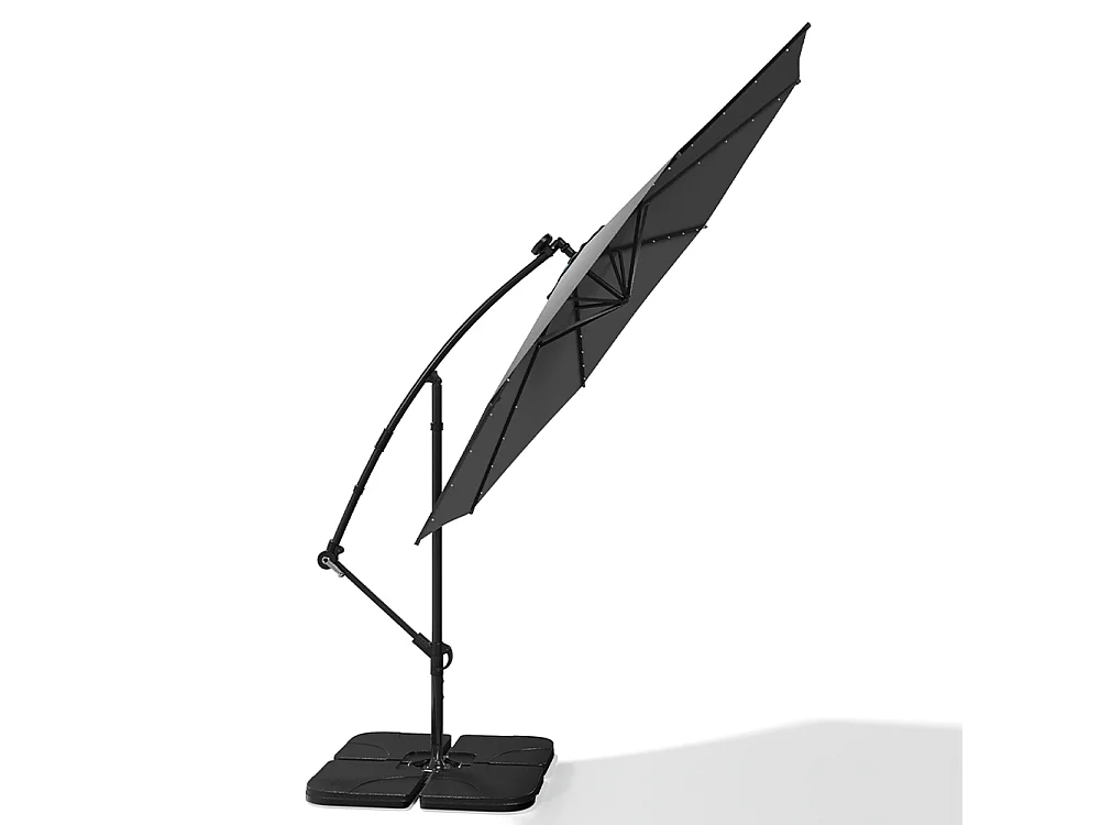 3m Solar 32 LED Lights Parasol with Crank, Cross & Square Base - Dark Grey