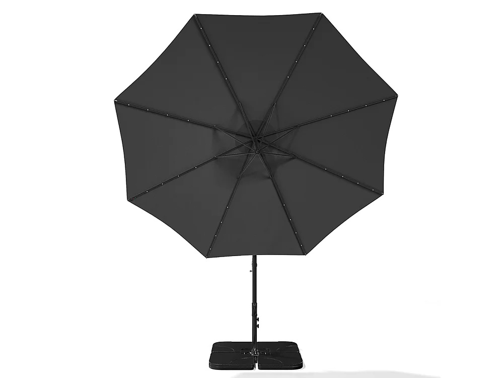 3m Solar 32 LED Lights Parasol with Crank, Cross & Square Base - Dark Grey