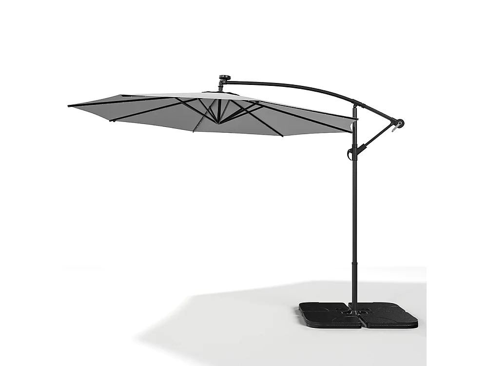 3m Solar 32 LED Lights Parasol with Crank, Cross & Square Base - Light Grey