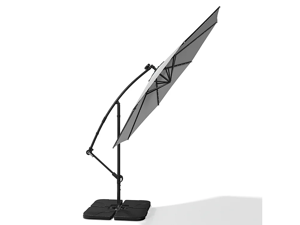 3m Solar 32 LED Lights Parasol with Crank, Cross & Square Base - Light Grey