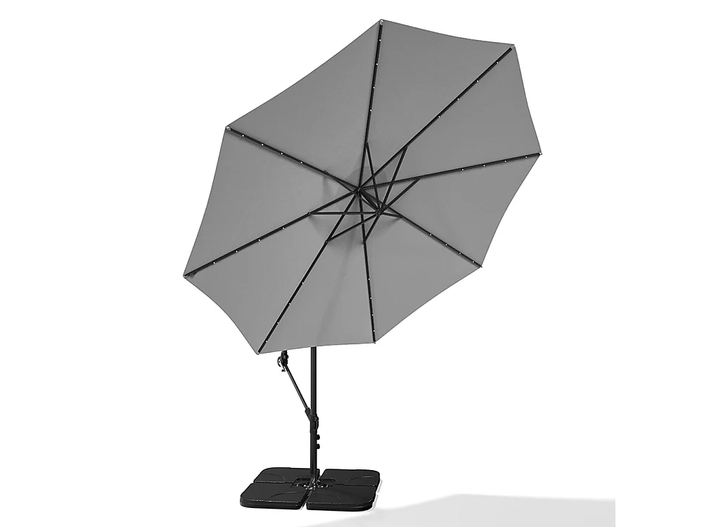 3m Solar 32 LED Lights Parasol with Crank, Cross & Square Base - Light Grey
