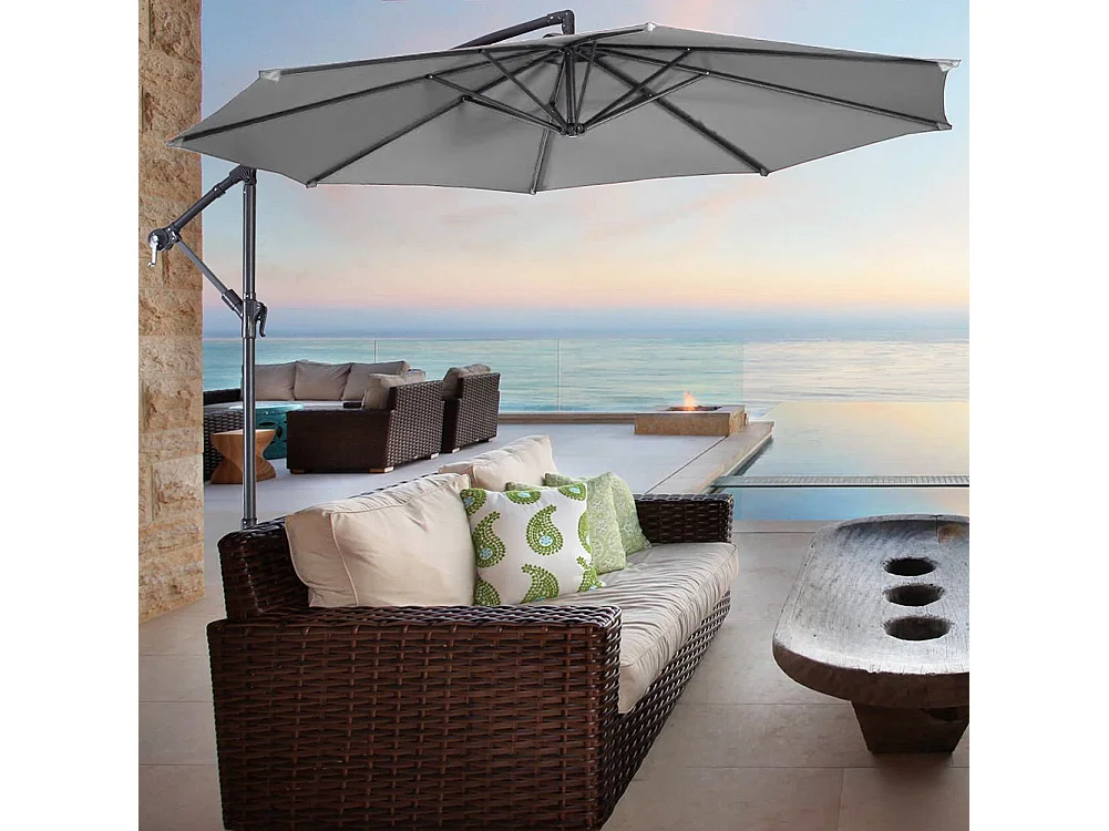 Large 3m Cantilever Parasol with Cross & Fillable Base - Light Grey