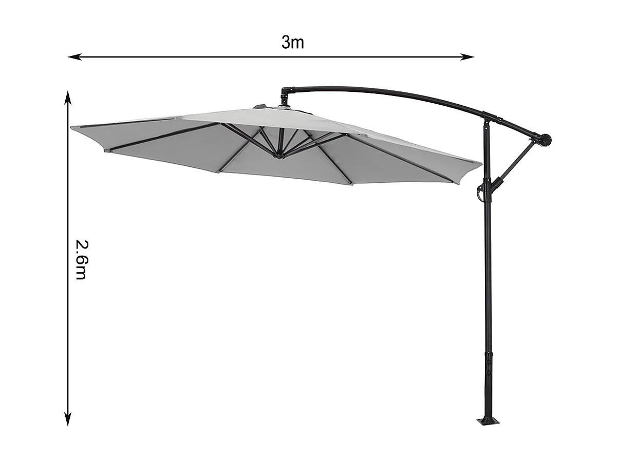 Large 3m Cantilever Parasol with Cross & Fillable Base - Light Grey