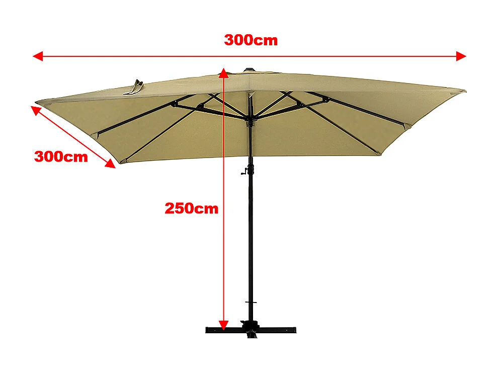 Large 3m Square Rotating Cantilever Parasol with Square Base - Taupe