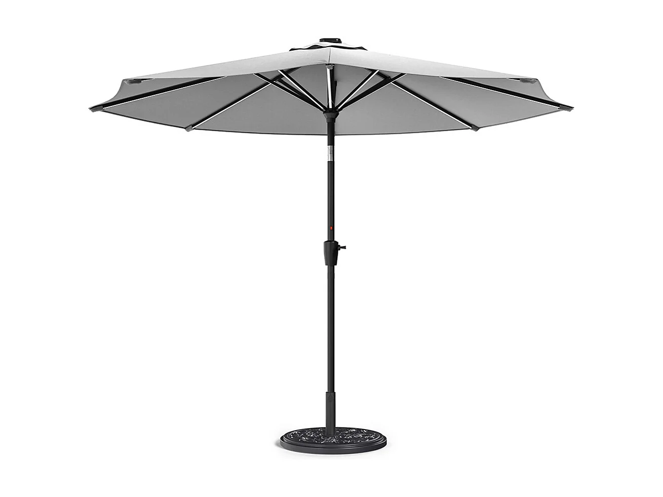Large 3m Solar LED Parasol with Cement Base - Light Grey
