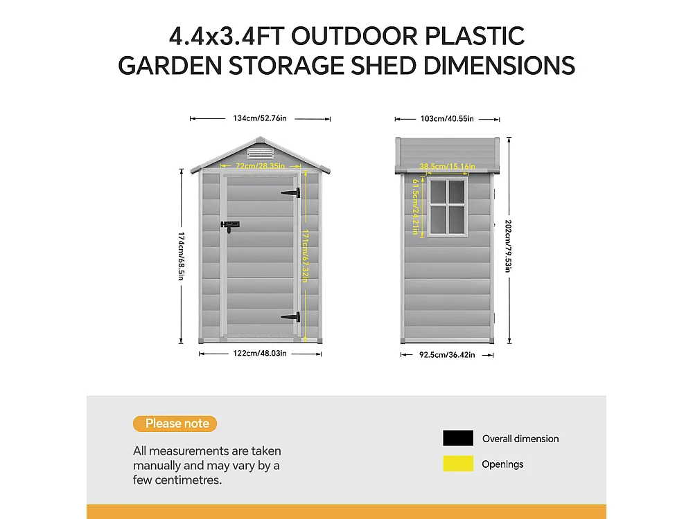 4.4 x 3.4 ft Grey Compact Apex Roof Plastic Garden Shed
