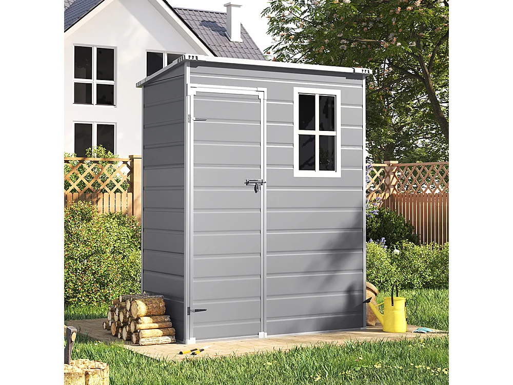 5 x 3 ft Grey Outdoor Plastic Storage Shed with Window & Floor