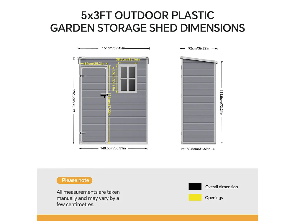 5 x 3 ft Grey Outdoor Plastic Storage Shed with Window & Floor
