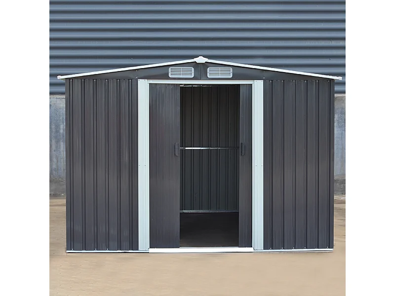 10 x 8 ft Large Metal Garden Storage Shed with Apex Roof - Anthracite