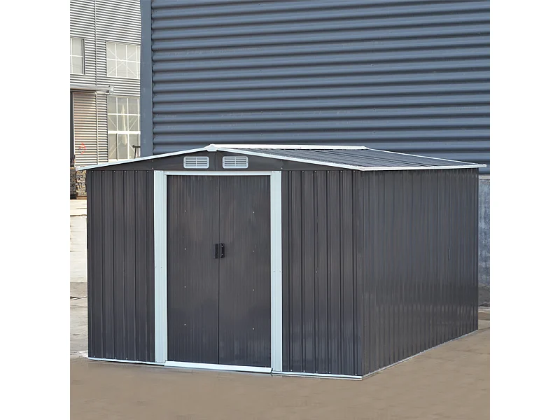 10 x 8 ft Large Metal Garden Storage Shed with Apex Roof - Anthracite