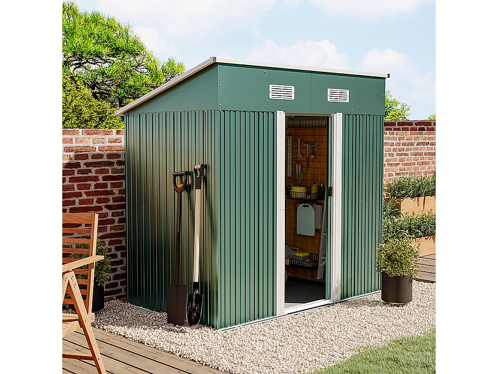 4 x 6 ft Pent Roof Metal Garden Storage Shed - Dark Green