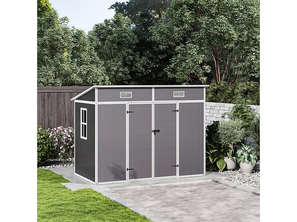 8 x 4 ft Grey Outdoor Plastic Garden Storage Shed with Window and Floor