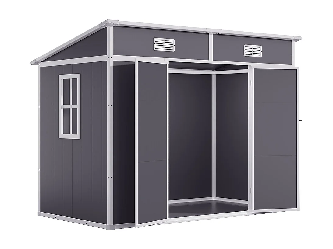 8 x 4 ft Grey Outdoor Plastic Garden Storage Shed with Window and Floor