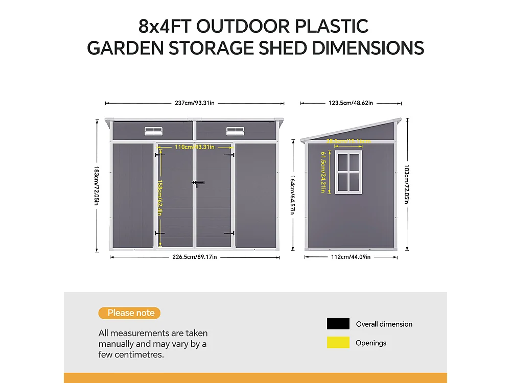 8 x 4 ft Grey Outdoor Plastic Garden Storage Shed with Window and Floor