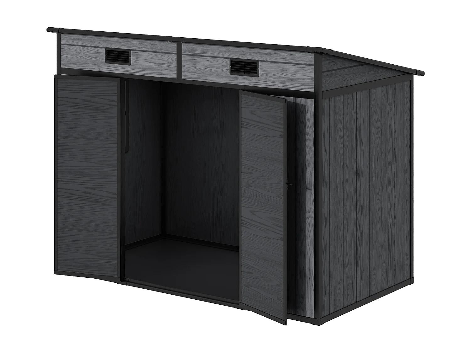 6 x 4 ft Dark Grey Wood Grain Outdoor Plastic Garden Storage Shed with Window and Floor