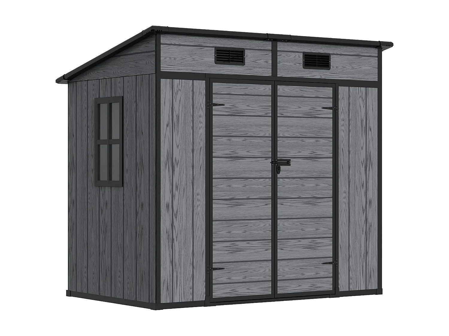 6 x 4 ft Dark Grey Wood Grain Outdoor Plastic Garden Storage Shed with Window and Floor