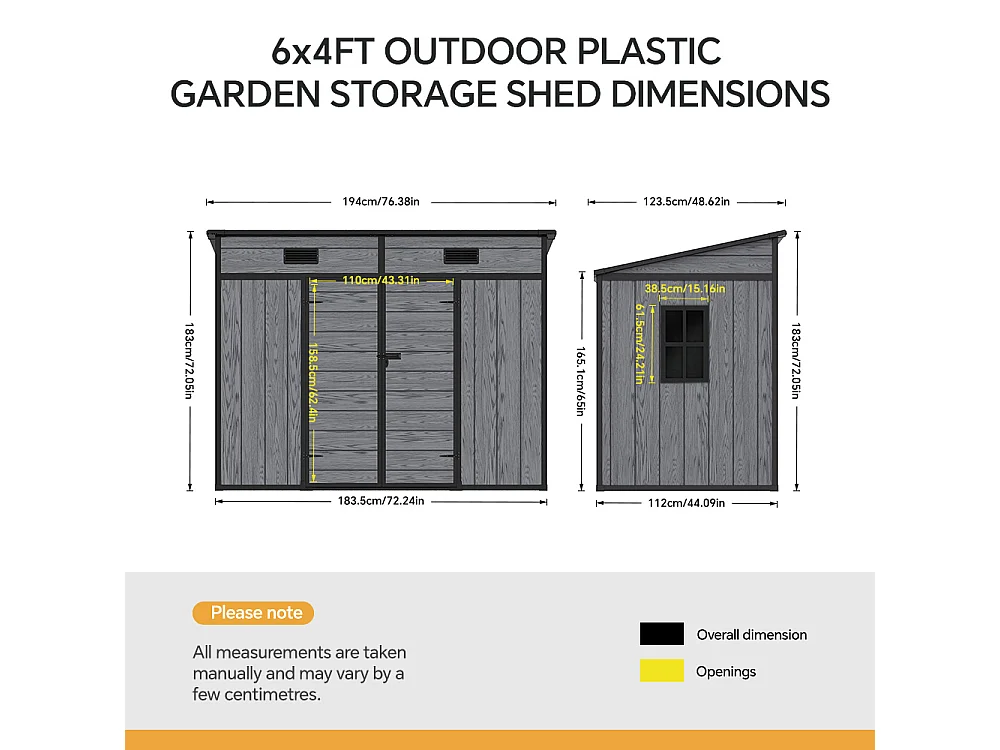 6 x 4 ft Dark Grey Wood Grain Outdoor Plastic Garden Storage Shed with Window and Floor
