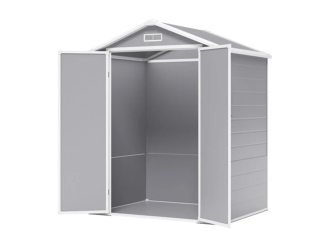 6 x 4.4 ft Apex Roof Plastic Garden Shed with Window & Floor - Grey