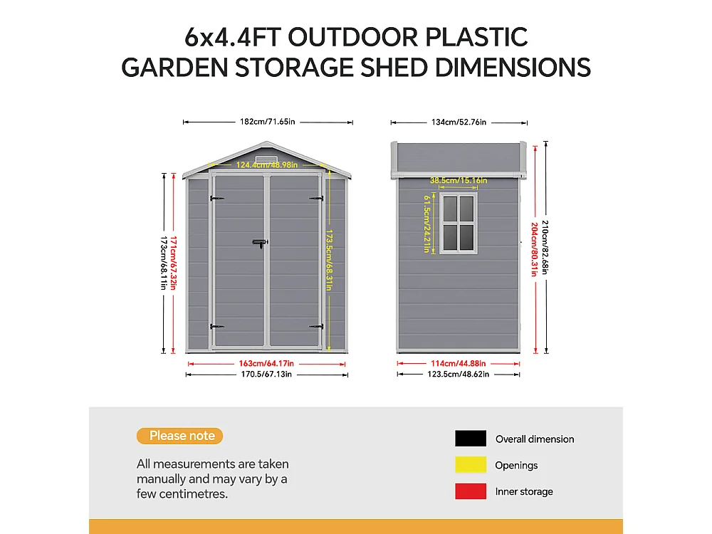 6 x 4.4 ft Apex Roof Plastic Garden Shed with Window & Floor - Grey