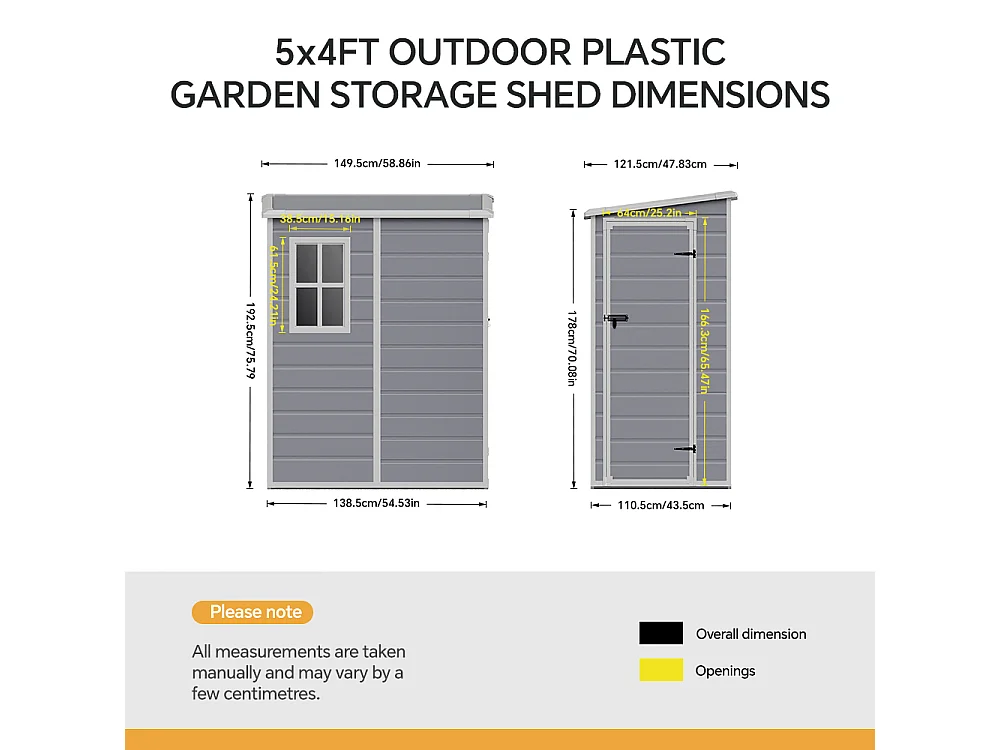 5 x 4 ft Grey Outdoor Plastic Storage Shed with Window & Floor