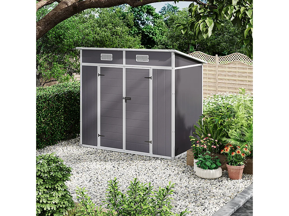 6 x 4 ft Grey Outdoor Plastic Garden Storage Shed with Window and Floor