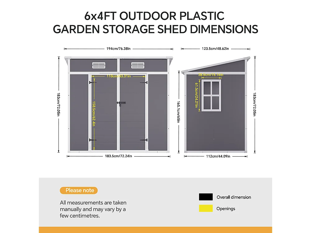 6 x 4 ft Grey Outdoor Plastic Garden Storage Shed with Window and Floor