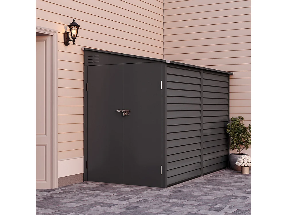 4.6 x 9 ft Metal Garden Storage Shed with Lockable Doors - Charcoal Black