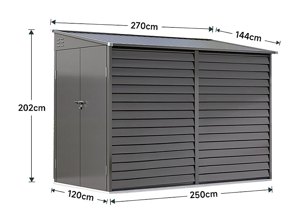 4.6 x 9 ft Metal Garden Storage Shed with Lockable Doors - Charcoal Black