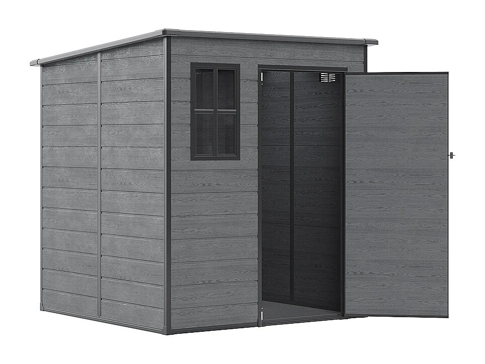 6 x 6 ft Pent Roof Woodgrain Garden Storage Shed with Window & Floor