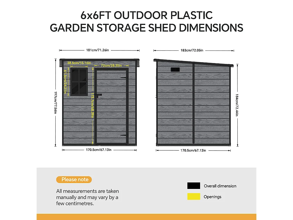 6 x 6 ft Pent Roof Woodgrain Garden Storage Shed with Window & Floor