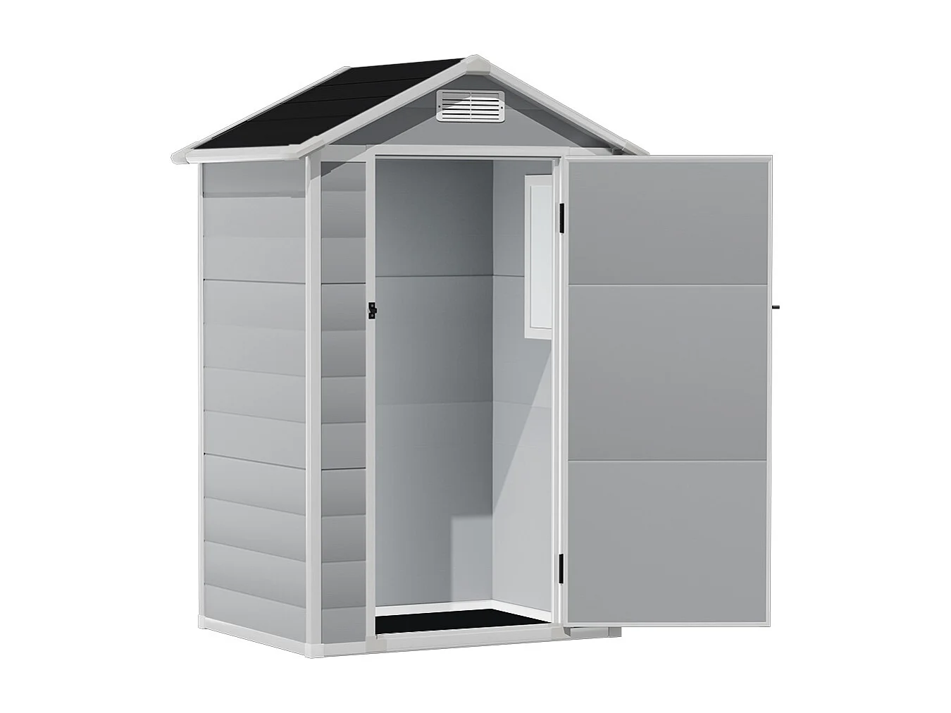 4 x 3 ft Black & Grey Apex Roof Plastic Garden Shed with Floor