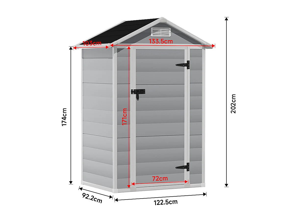 4 x 3 ft Black & Grey Apex Roof Plastic Garden Shed with Floor
