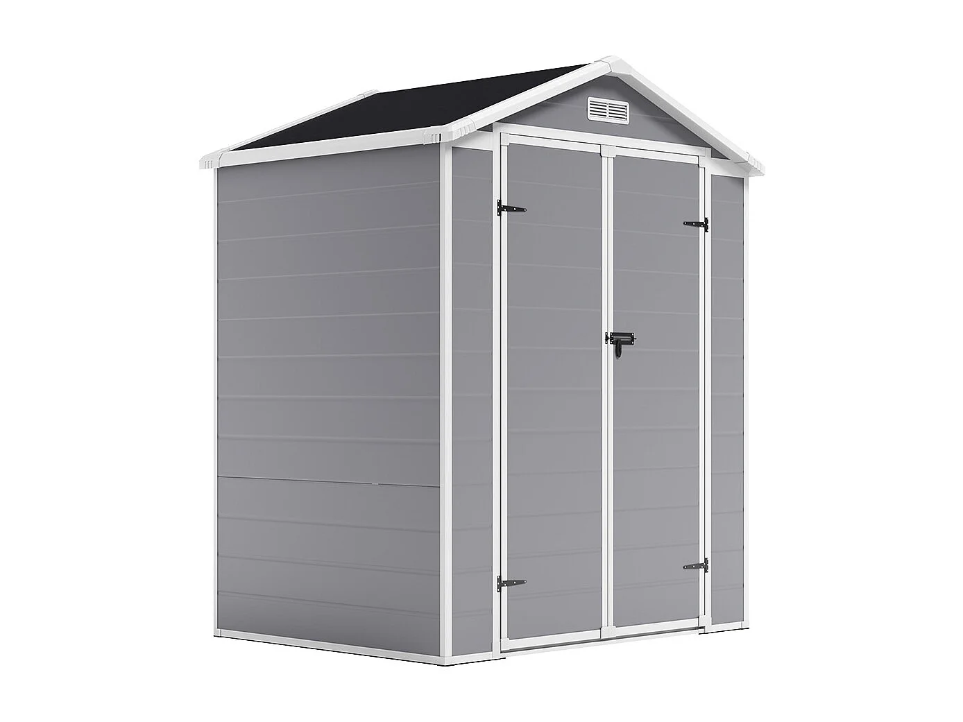 6 x 4.4 ft Apex Roof Plastic Garden Shed with Window & Floor - Black & Grey