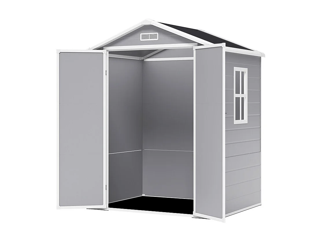 6 x 4.4 ft Apex Roof Plastic Garden Shed with Window & Floor - Black & Grey