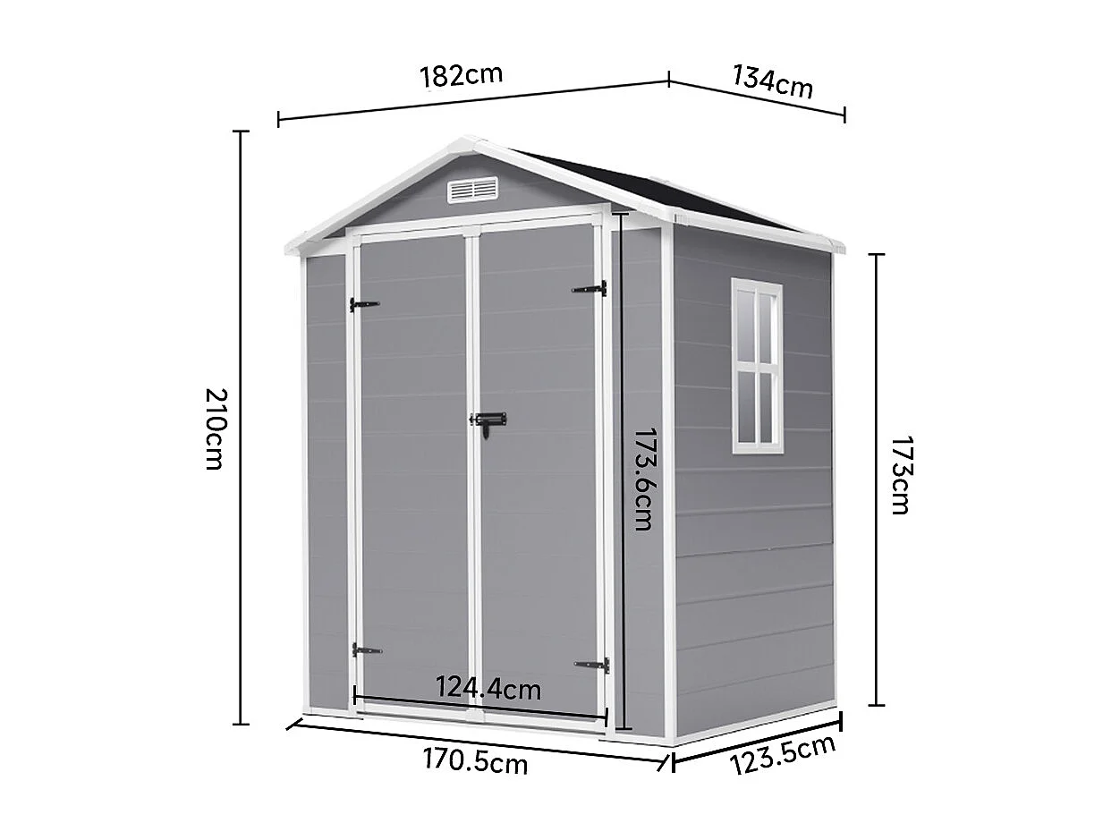6 x 4.4 ft Apex Roof Plastic Garden Shed with Window & Floor - Black & Grey