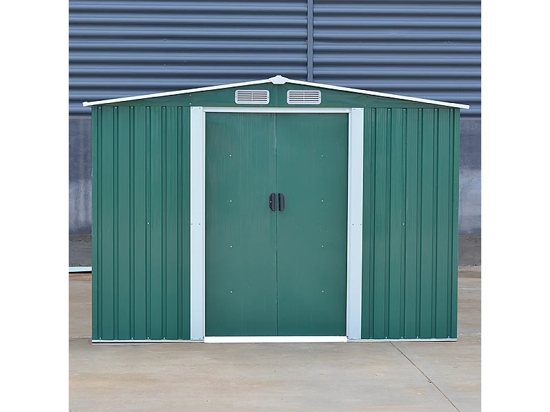 10 x 8 ft Large Metal Garden Storage Shed with Apex Roof - Green