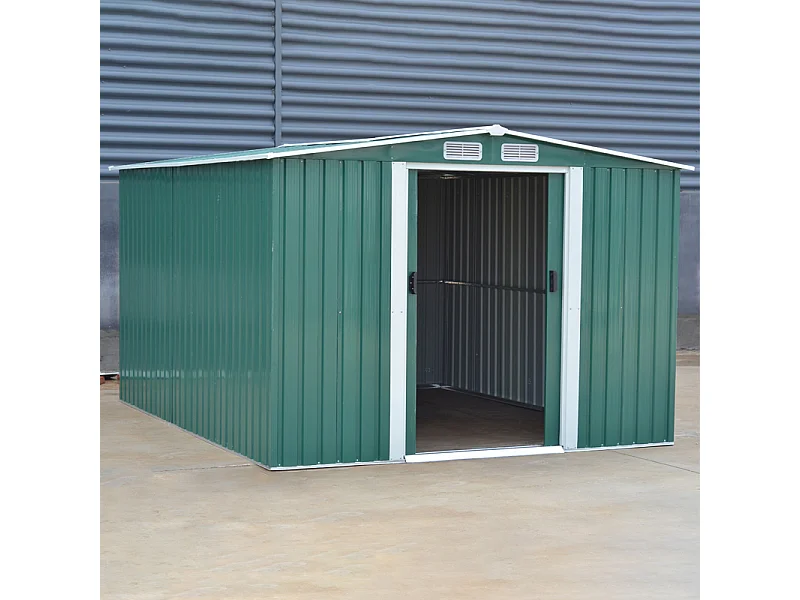 10 x 8 ft Large Metal Garden Storage Shed with Apex Roof - Green