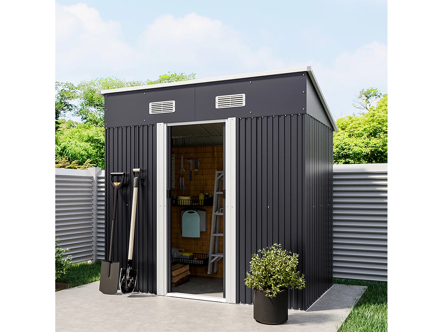 4 x 6 ft Pent Roof Metal Garden Storage Shed - Charcoal Black